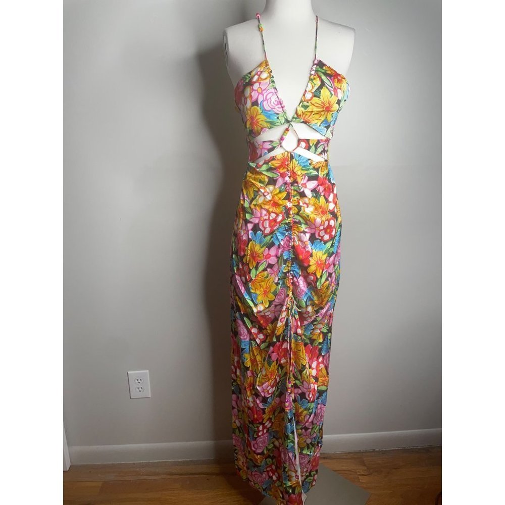 For Love & Lemons Floral Maxi Dress in Yellow, Pink, Blue, Green, Black - Picture 6 of 11